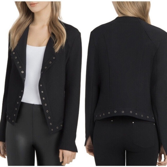 Lysse Black Jory Metal Grommet Trim Biker Grunge Open Front Moto Jacket Size S - Picture 1 of 10